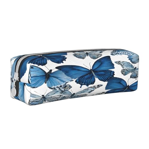 JAYWIS Federmäppchen aus Leder mit blauem Schmetterlings-Aufdruck, mit Reißverschluss, handgefertigt, Crossgrain, kompakt für Schule, Büro und Reisen, weiß, Einheitsgröße, Kosmetikkoffer von JAYWIS