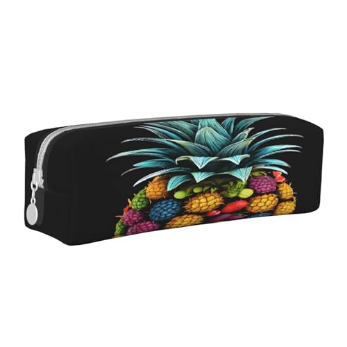 JAYWIS Federmäppchen aus Leder mit buntem Ananas-Druck, mit Reißverschluss, handgefertigt, Crossgrain, kompakt für Schule, Büro und Reisen, weiß, Einheitsgröße, Kosmetikkoffer von JAYWIS