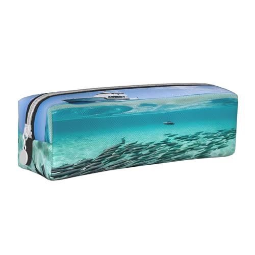 JAYWIS Federmäppchen aus Leder mit buntem Fischmotiv, mit Reißverschluss, handgefertigt, Crossgrain, kompakt für Schule, Büro und Reisen, weiß, Einheitsgröße, Kosmetikkoffer von JAYWIS