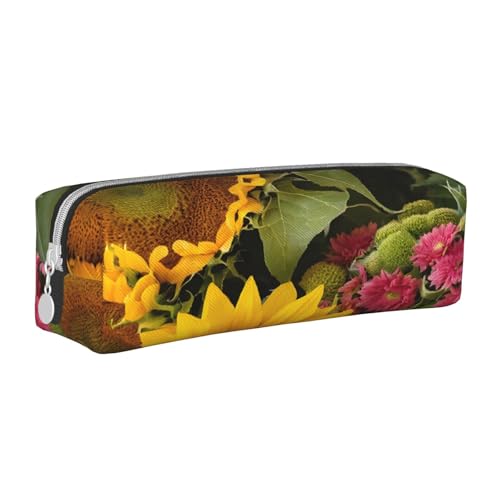 JAYWIS Federmäppchen aus Leder mit gelbem Sonnenblumen-Druck, mit Reißverschluss, handgefertigt, Crossgrain, kompakt für Schule, Büro und Reisen, weiß, Einheitsgröße, Kosmetikkoffer von JAYWIS