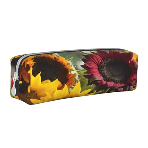 JAYWIS Federmäppchen aus Leder mit gelbem Sonnenblumen-Druck, mit Reißverschluss, handgefertigt, Crossgrain, kompakt für Schule, Büro und Reisen, weiß, Einheitsgröße, Kosmetikkoffer von JAYWIS