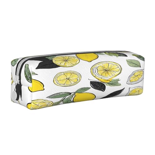 JAYWIS Federmäppchen aus Leder mit gelbem Zitronendruck, mit Reißverschluss, handgefertigt, Crossgrain, kompakt für Schule, Büro und Reisen, weiß, Einheitsgröße, Kosmetikkoffer von JAYWIS