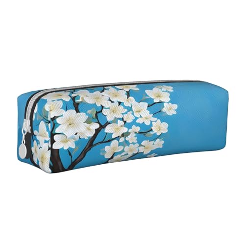 JAYWIS Federmäppchen aus Leder mit japanischem Kirschblumen-Aufdruck, mit Reißverschluss, handgefertigt, Crossgrain, kompakt für Schule, Büro und Reisen, weiß, Einheitsgröße, Kosmetikkoffer von JAYWIS