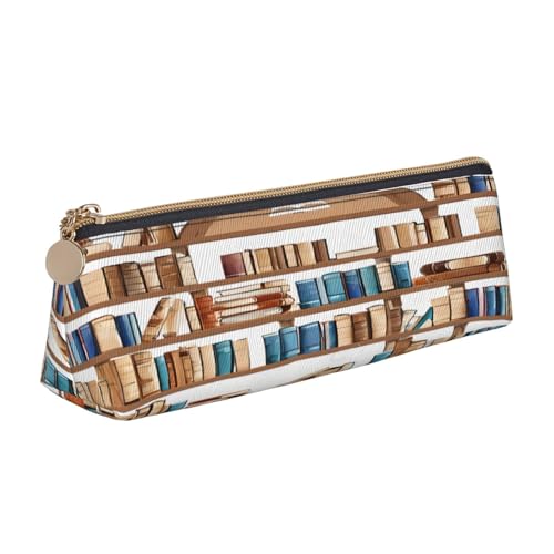 JAYWIS Federmäppchen aus Leder mit lustigem Bücherregal-Kollektions- und Leiteraufdruck, dreieckiges Leder-Federmäppchen, gekreuzte Körnung, Organizer für Schule, Büro und Reisen von JAYWIS