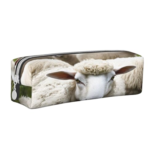 JAYWIS Federmäppchen aus Leder mit niedlichem Schaf, mit Reißverschluss, handgefertigt, Crossgrain, kompakt für Schule, Büro und Reisen, weiß, Einheitsgröße, Kosmetikkoffer von JAYWIS