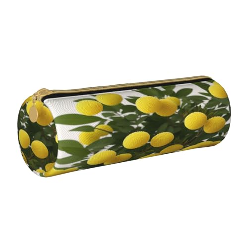 JAYWIS Federmäppchen aus Leder mit rundem Chrysanthemen-Druck, mit Reißverschluss, Kreuznarben-Design, kompakter Zylinder-Organizer für Schule, Büro und Reisen, weiß, Einheitsgröße, Taschen-Organizer von JAYWIS