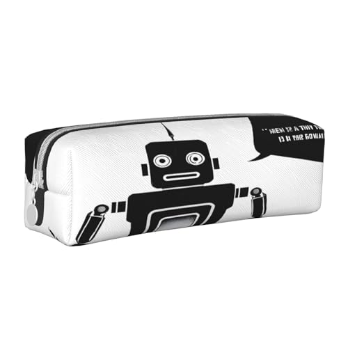 JAYWIS Federmäppchen aus Leder mit schwarzem Roboterdruck, mit Reißverschluss, handgefertigt, Crossgrain, kompakt für Schule, Büro und Reisen, weiß, Einheitsgröße, Kosmetikkoffer von JAYWIS