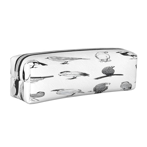 JAYWIS Federmäppchen aus Leder mit schwarzem und weißem Vogelmotiv, mit Reißverschluss, handgefertigt, Crossgrain, kompakt für Schule, Büro und Reisen, weiß, Einheitsgröße, Kosmetikkoffer von JAYWIS