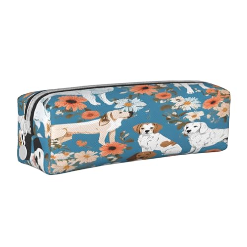 JAYWIS Federmäppchen aus Leder mit süßem Basset Hound Blumenmuster, mit Reißverschluss, handgefertigt, Crossgrain, kompakt für Schule, Büro und Reisen, weiß, Einheitsgröße, Kosmetikkoffer von JAYWIS
