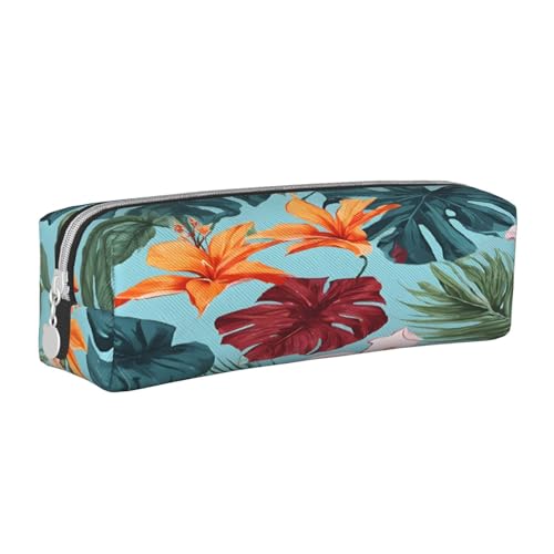 JAYWIS Federmäppchen aus Leder mit tropischem Blättermuster, mit Reißverschluss, handgefertigt, Crossgrain, kompakt für Schule, Büro und Reisen, weiß, Einheitsgröße, Kosmetikkoffer von JAYWIS