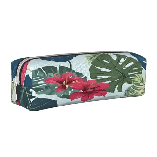 JAYWIS Federmäppchen aus Leder mit tropischem Blättermuster, mit Reißverschluss, handgefertigt, Crossgrain, kompakt für Schule, Büro und Reisen, weiß, Einheitsgröße, Kosmetikkoffer von JAYWIS