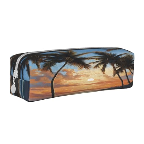 JAYWIS Federmäppchen aus Leder mit tropischem Sonnenuntergang, mit Reißverschluss, handgefertigt, Crossgrain, kompakt für Schule, Büro und Reisen, weiß, Einheitsgröße, Kosmetikkoffer von JAYWIS