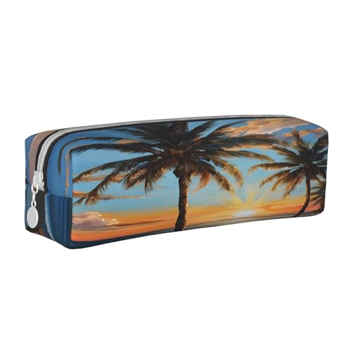 JAYWIS Federmäppchen aus Leder mit tropischem Sonnenuntergang, mit Reißverschluss, handgefertigt, Crossgrain, kompakt für Schule, Büro und Reisen, weiß, Einheitsgröße, Kosmetikkoffer von JAYWIS