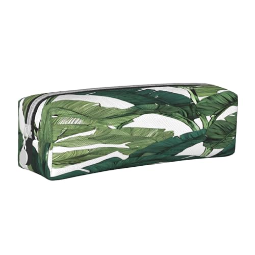 JAYWIS Federmäppchen aus Leder mit tropischen Bananenpalmenblättern, mit Reißverschluss, handgefertigt, Crossgrain, kompakt für Schule, Büro und Reisen, weiß, Einheitsgröße, Kosmetikkoffer von JAYWIS