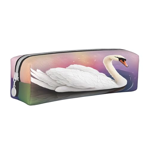 JAYWIS Federmäppchen aus Leder mit weißem Schwan, mit Reißverschluss, handgefertigt, Crossgrain, kompakt für Schule, Büro und Reisen, weiß, Einheitsgröße, Kosmetikkoffer von JAYWIS