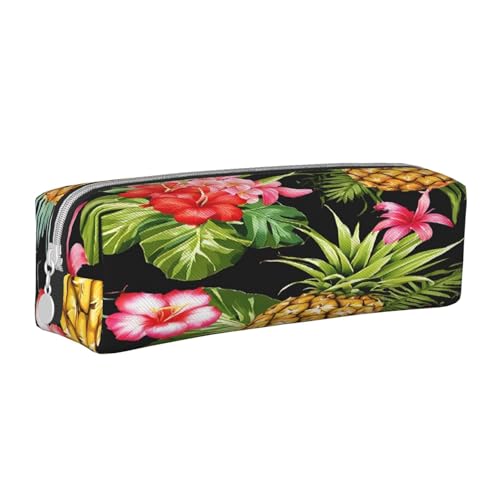 JAYWIS Federmäppchen mit Ananas- und Blumenmuster, Leder, mit Reißverschluss, handgefertigt, Crossgrain, kompakt für Schule, Büro und Reisen, weiß, Einheitsgröße, Kosmetikkoffer von JAYWIS