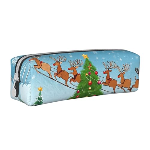 JAYWIS Federmäppchen mit Aufdruck "Merry Christmas", Leder, mit Reißverschluss, handgefertigt, Crossgrain, kompakt für Schule, Büro und Reisen, weiß, Einheitsgröße, Kosmetikkoffer von JAYWIS