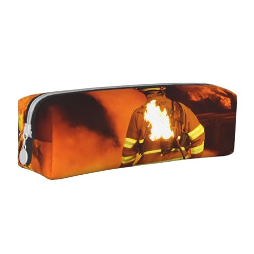 JAYWIS Federmäppchen mit Feuerwehrmann-Motiv, Leder, mit Reißverschluss, handgefertigt, Crossgrain, kompakt für Schule, Büro und Reisen, weiß, Einheitsgröße, Kosmetikkoffer von JAYWIS