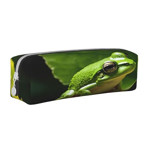 JAYWIS Federmäppchen mit Frosch- und Regenmotiv, Leder, mit Reißverschluss, handgefertigt, Crossgrain, kompakt für Schule, Büro und Reisen, weiß, Einheitsgröße, Kosmetikkoffer von JAYWIS