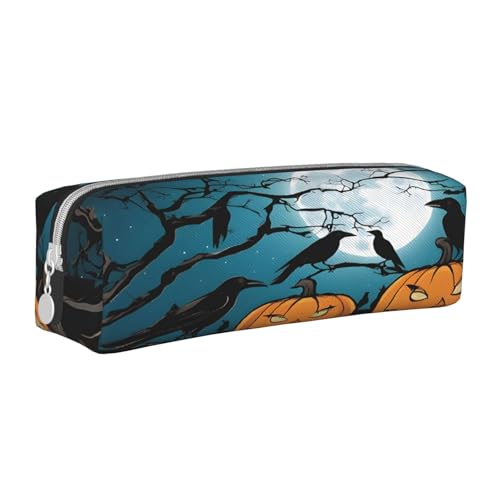 JAYWIS Federmäppchen mit Halloween-Kürbis-Druck, Leder, mit Reißverschluss, handgefertigt, Crossgrain, kompakt für Schule, Büro und Reisen, weiß, Einheitsgröße, Kosmetikkoffer von JAYWIS