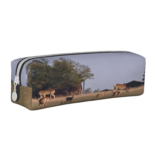 JAYWIS Federmäppchen mit Hirschmotiv, Leder, mit Reißverschluss, handgefertigt, Crossgrain, kompakt für Schule, Büro und Reisen, weiß, Einheitsgröße, Kosmetikkoffer von JAYWIS