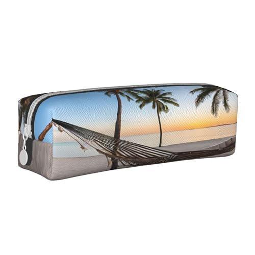 JAYWIS Federmäppchen mit Kokospalmen und Hängematte, bedruckt, Leder, mit Reißverschluss, handgefertigt, Crossgrain, kompakt für Schule, Büro und Reisen, weiß, Einheitsgröße, Kosmetikkoffer von JAYWIS