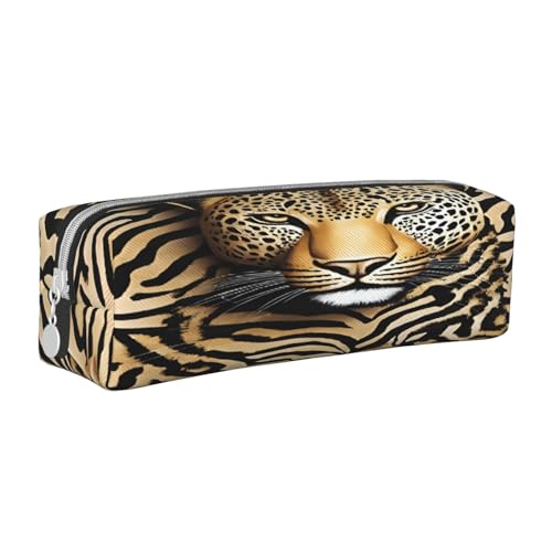 JAYWIS Federmäppchen mit Leopardenmuster, Leder, mit Reißverschluss, handgefertigt, Crossgrain, kompakt für Schule, Büro und Reisen, weiß, Einheitsgröße, Kosmetikkoffer von JAYWIS