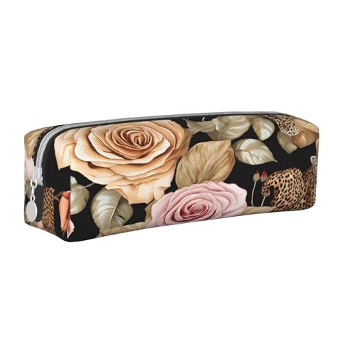 JAYWIS Federmäppchen mit Leopardenmuster, Leder, mit Reißverschluss, handgefertigt, Crossgrain, kompakt für Schule, Büro und Reisen, weiß, Einheitsgröße, Kosmetikkoffer von JAYWIS