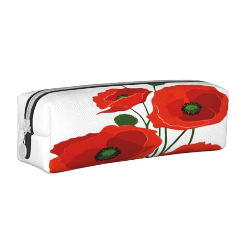 JAYWIS Federmäppchen mit Mohnblumen-Motiv, Leder, mit Reißverschluss, handgefertigt, Crossgrain, kompakt für Schule, Büro und Reisen, weiß, Einheitsgröße, Kosmetikkoffer von JAYWIS