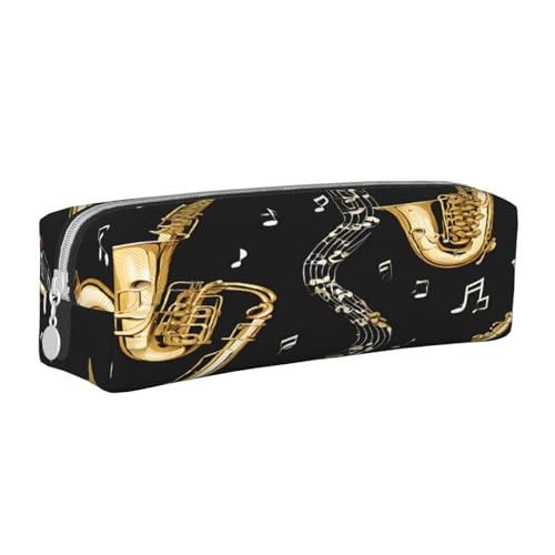 JAYWIS Federmäppchen mit Musiknoten und Höhen, Leder, mit Reißverschluss, handgefertigt, Crossgrain, kompakt für Schule, Büro und Reisen, weiß, Einheitsgröße, Kosmetikkoffer von JAYWIS