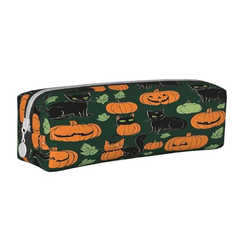 JAYWIS Federmäppchen mit grünem Geistermotiv und Halloween-Kürbis-Druck, Leder, mit Reißverschluss, handgefertigt, Crossgrain, kompakt für Schule, Büro und Reisen, weiß, Einheitsgröße, Kosmetikkoffer von JAYWIS