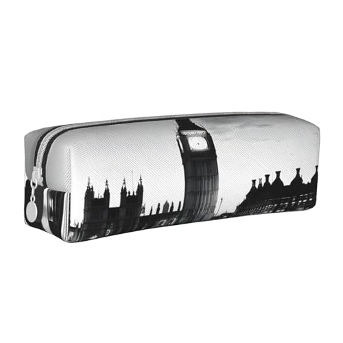 JAYWIS Leder-Federmäppchen mit London-Muster, mit Reißverschluss, handgefertigt, Crossgrain, kompakt für Schule, Büro und Reisen, weiß, Einheitsgröße, Kosmetikkoffer von JAYWIS