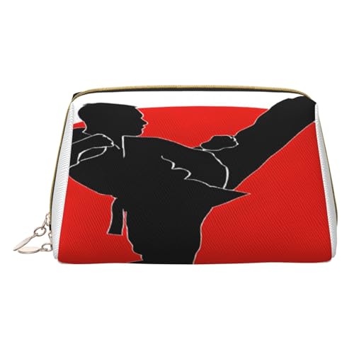 Make-up-Tasche aus PU-Leder mit Reißverschlussfach, kompakter Organizer für Reisen und Geldbeutel (Taekwondo-Design), weiß, Einheitsgröße von JAYWIS