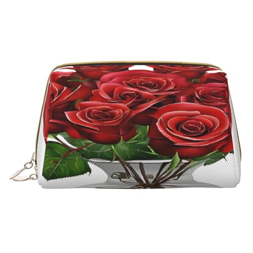 Make-up-Tasche aus PU-Leder mit Reißverschlusstasche, kompakter Organizer für Reisen/Geldbörse, Rot, weiß, Einheitsgröße von JAYWIS