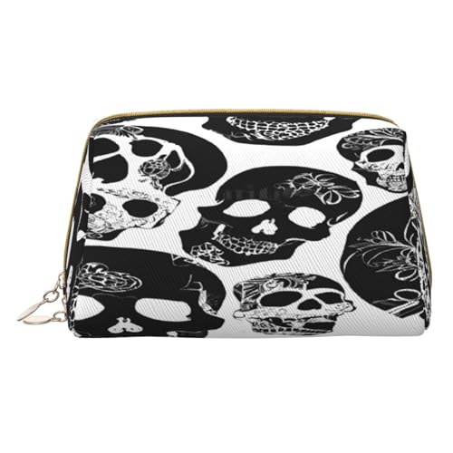 Make-up-Tasche aus PU-Leder mit Reißverschlusstasche, kompakter Organizer für Reisen/Geldbörse, Schwarz, weiß, Einheitsgröße von JAYWIS