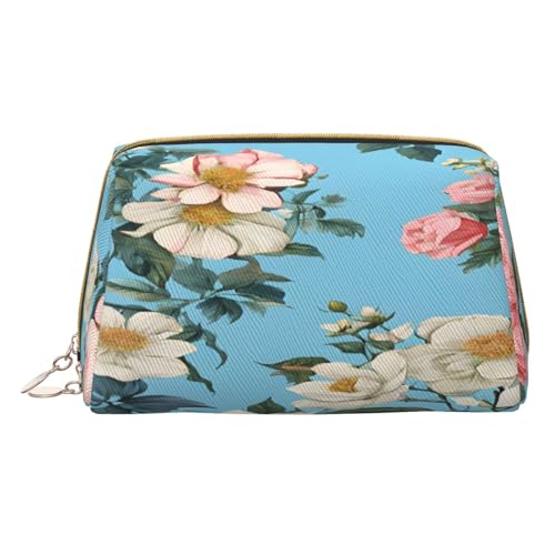 Make-up-Tasche mit Blumenmuster, PU-Leder, mit Reißverschlusstasche, kompakter Organizer für Reisen/Geldbörse, weiß, Einheitsgröße von JAYWIS