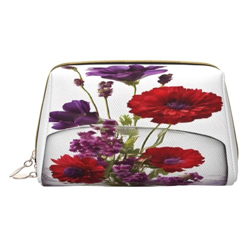 Make-up-Tasche mit Blumenmuster, PU-Leder, mit Reißverschlusstasche, kompakter Organizer für Reisen/Geldbörse, weiß, Einheitsgröße von JAYWIS