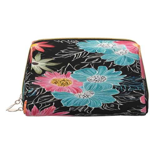 Make-up-Tasche mit Blumenmuster, PU-Leder, mit Reißverschlusstasche, kompakter Organizer für Reisen/Geldbörse, weiß, Einheitsgröße von JAYWIS
