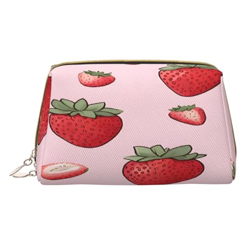 Make-up-Tasche mit Erdbeer-Muster, PU-Leder, mit Reißverschlusstasche, kompakter Organizer für Reisen/Geldbörse, weiß, Einheitsgröße von JAYWIS