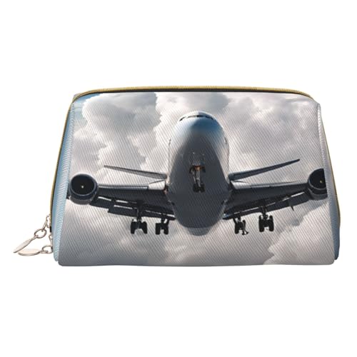Make-up-Tasche mit Flugzeugkunstdruck, PU-Leder, mit Reißverschlusstasche, kompakter Organizer für Reisen/Geldbörse, weiß, Einheitsgröße von JAYWIS