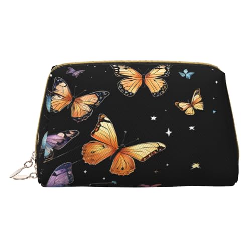 Make-up-Tasche mit Schmetterlingsmotiv, PU-Leder, mit Reißverschlusstasche, kompakter Organizer für Reisen/Geldbörse, weiß, Einheitsgröße von JAYWIS