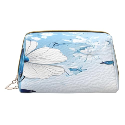 Make-up-Tasche mit Schmetterlingsmotiv, PU-Leder, mit Reißverschlusstasche, kompakter Organizer für Reisen/Geldbörse, weiß, Einheitsgröße von JAYWIS