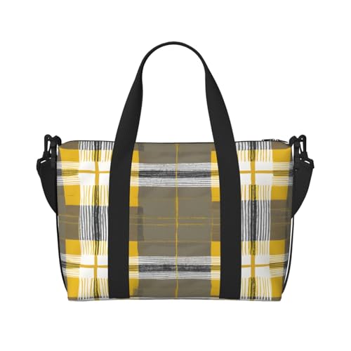 Wasserdichte leichte Handgepäcktasche für 3–5 Tage Ausflüge, Flugreisen, Sport, Wochenende, für Damen und Herren, Gelb / Grau / Schwarz kariert, Schwarz , Einheitsgröße von JAYWIS