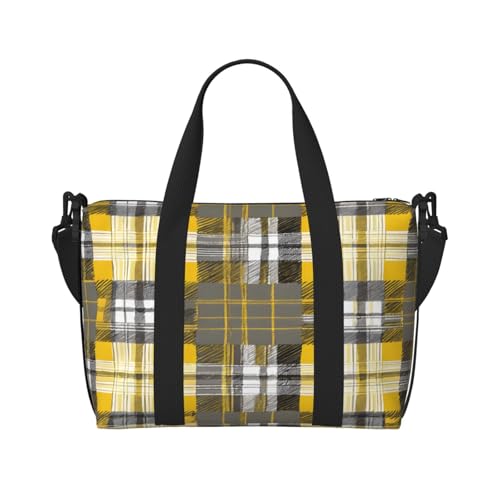 Wasserdichte leichte Handgepäcktasche für 3–5 Tage Ausflüge, Flugreisen, Sport, Wochenende, für Männer und Frauen, Gelb / Grau / Schwarz kariert, Schwarz , Einheitsgröße von JAYWIS