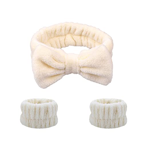 3 Stück Handgelenk Waschband Mikrofaser Make Up Handtuch Band Armband Haargummis zum Waschen des Gesichts Saugfähiges Handgelenk Schweißband Stirnbänder, Beige von JAZIEL