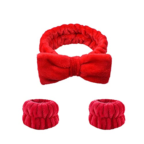 3 Stück Handgelenk Waschband Mikrofaser Make Up Handtuch Band Armband Haargummis zum Waschen des Gesichts Saugfähiges Handgelenk Schweißband Stirnbänder, rot von JAZIEL