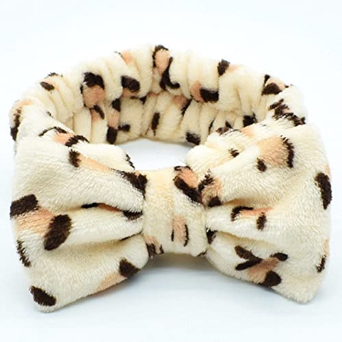 Einfarbiges Damen-Stirnband mit Bowknot, korallenrotes Fleece, Waschstirnband, Mädchen-Accessoires, Stirnband, Leopard 02 von JAZIEL