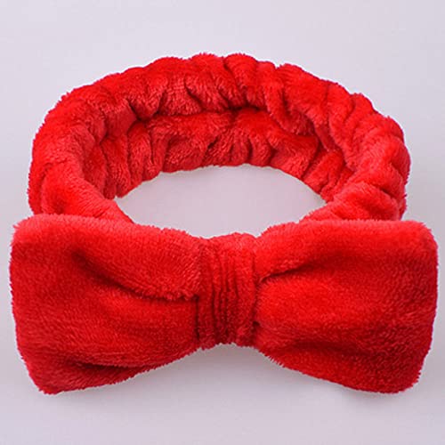 Einfarbiges Damen-Stirnband mit Bowknot, korallenrotes Fleece, Waschstirnband, Mädchen-Accessoires, Stirnband, rot von JAZIEL