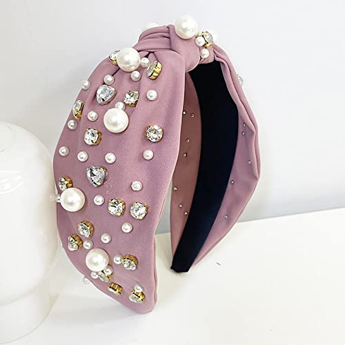 Frauen-Mädchen-breites Rhinestone-Perlen-Satin-Haarband-Erwachsen-Haar-Accessoires, Rosa von JAZIEL