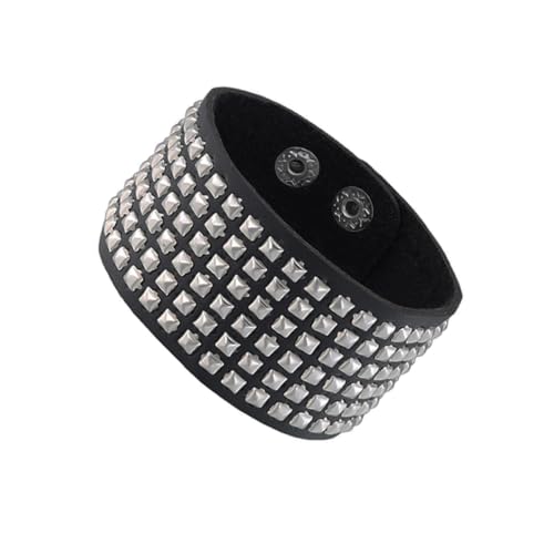 JAZTAKU Armband aus PU-Leder für Herren und Damen, Punk, Gothic, Manschette, Armreif, verstellbar, Nieten, schwarzes Armband, Medium, Kein Edelstein JAZTAKU Armband aus PU-Leder für Herren und Damen, Punk, Gothic, Manschette, Armreif, verstellbar, Nieten, schwarzes Armband, Medium, Kein Edelstein von JAZTAKU